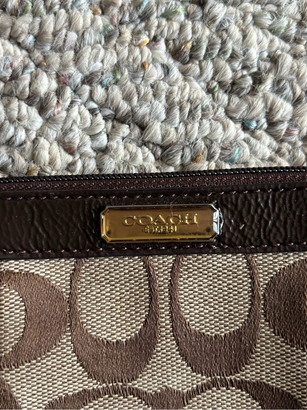 Coach Brown Signature Logo Wristlet with Dark Brown Trim